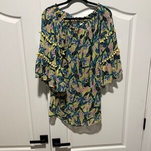Jessica Simpson Tropical Print Off-Shoulder Coverup